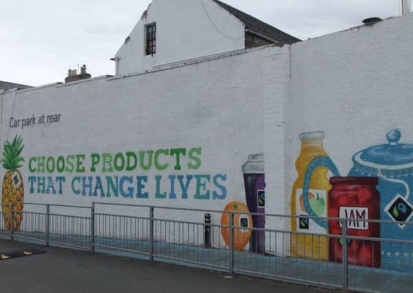 A Fairtrade mural which highlights the key message of the cause