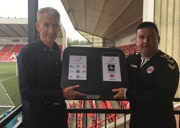 Clyde legend Dick Staite with Clyde FC Community Foundation community development manager Tom Elliott