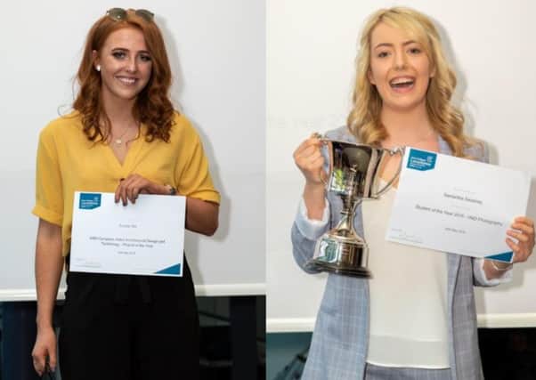 New College Lanarkshire students Sophie Orr (left) and Samantha Sweeney with their awards