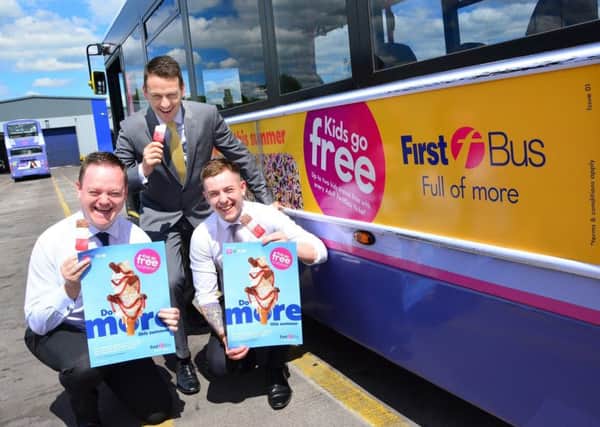 Firstbus Glasgow staff  launch the Kids Go Free offer. Photo: Jan van der Merwe.