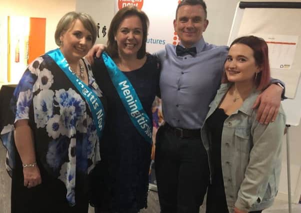 Margaret McLaren (left) with fellow Community Ambassadors Alison Yelland and James Duff, and Margaret's daughter Morven, who are all part of a team raising funds for Meningitis Now.