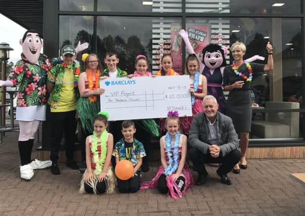 Young people from VIP were delighted to receive a cheque for Â£10,000 at McDonalds in Bellshill