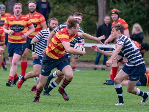 West centre Fergus James breaches the Accies defence and heads for the line to score during Saturday's friendly (pic by John Cameron).