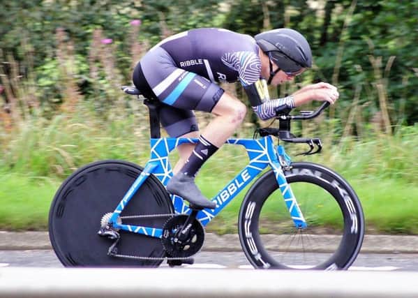 John Archibald on his way to victory in the National 10-mile time trial championship at Irvine (pic by Pam LaCraig)
