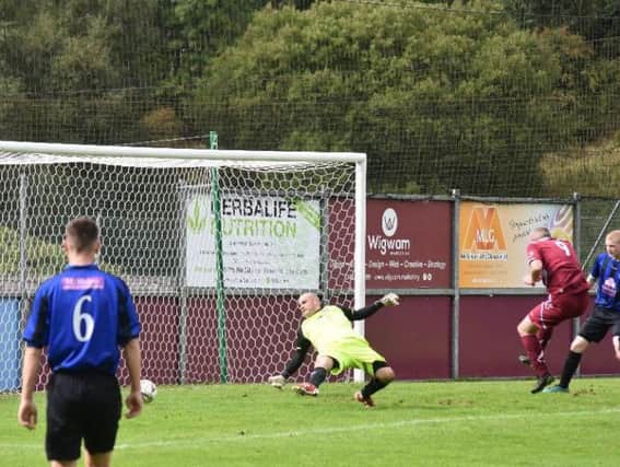 Cumbernauld put seven goals past Larkhall at Guy's Meadow (pic by Chloe Kelly)