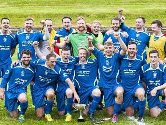 Lesmahagow players celebrate 2017 Clydesdale Cup win. They'll have more chance for trophy success in next month's Sectional League Cup final against Auchinleck Talbot.