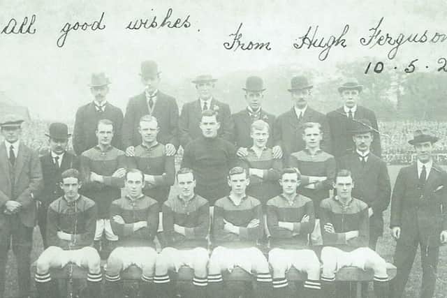 The Motherwell squad pictured prior to season 1920-1921. Craig Brown is pictured third from left in the middle row. The Best Wishes message at the top of the photograph was written by team-mate Hugh Ferguson, a Motherwell legend who scored a phenomenal 284 goals in 288 games between 1916 and 1925. Tragically, Ferguson committed suicide at the age of 34 on January 8, 1930. (Pics courtesy of Keith Brown)