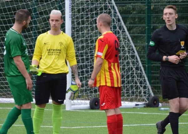 St Roch's keeper Aaron Griffiths was red-carded during Saturday's derby at Rossvale (pic by HT Photography/@dibsy_)