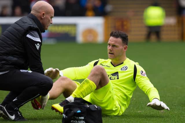 Trevor Carson after sustaining his injury against Hearts last Saturday
