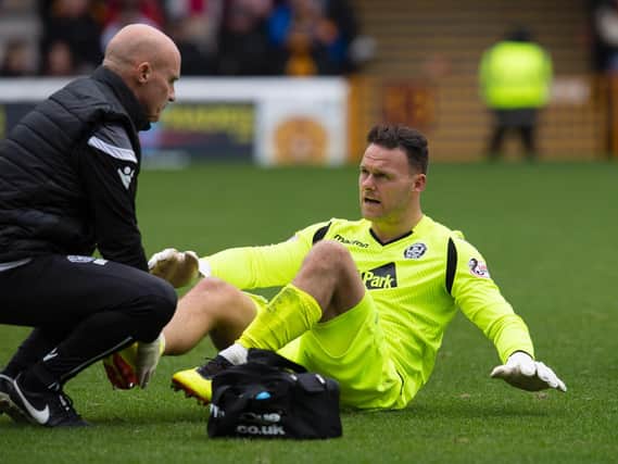 Trevor Carson after sustaining his injury against Hearts last Saturday