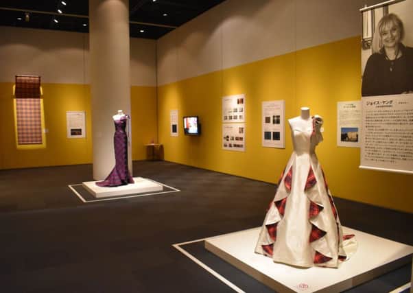 Joyces gowns on display at the Tartan exhibition at the Kobe Fashion Museum, Japan. The exhibition, which will visit five cities, is expected to be seen by more than 50,000 people.