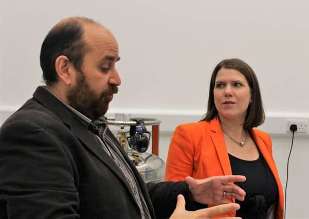 Jo Swinson is pictured on her tour of the CVR at Bearsden.