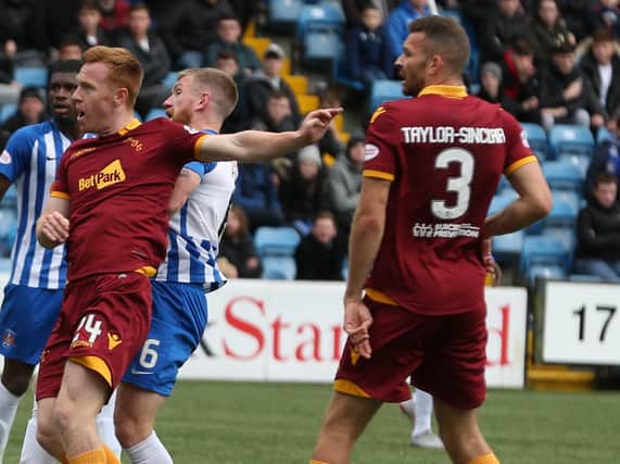 Aaron Taylor-Sinclair (right) and Danny Johnson try to impose themselves against Killie (Pic by Ian McFadyen)