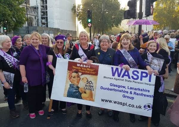 Marion Fellows with members of the WASPI campaign as they marched on Parliament