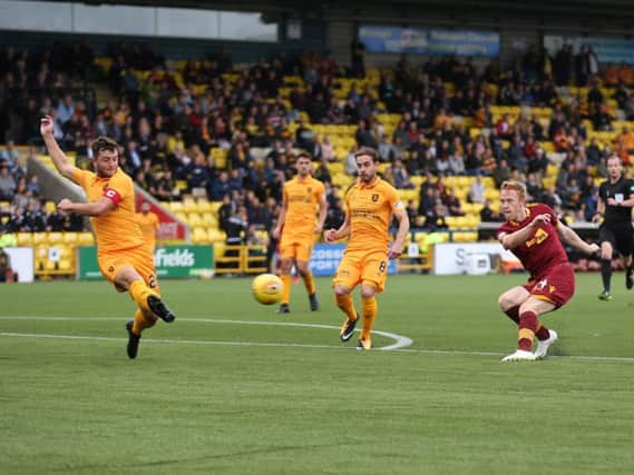 Motherwell's Danny Johnson scores the only goal of the sides' Betfred Cup second round encounter on August 18 (Pic by Ian McFadyen)