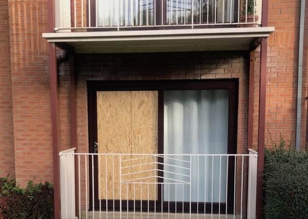 Vandals trageted an expensive set of patio doors