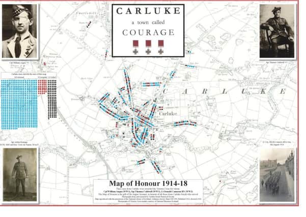 A map showing where the men of Carluke who served in World War One lived before marching off to the conflict, 225 of them never to return.