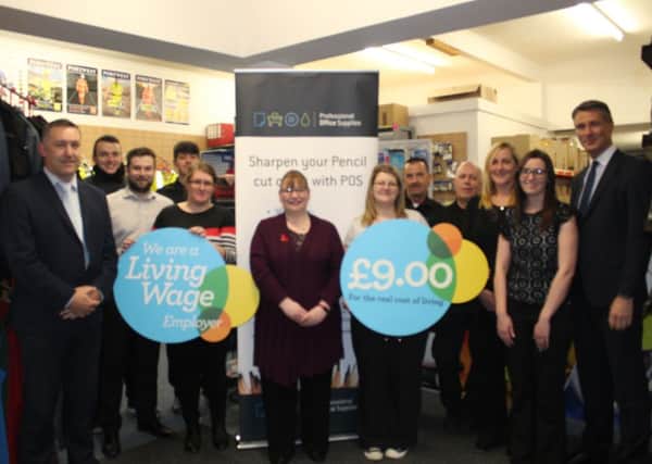 Motherwell and Wishaw MSP Clare Adamson visited Professional Office Supplies during Living Wage Week