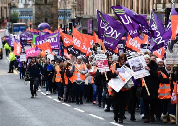 Council workers in Glasgow staged one of the UK's biggest strikes over equal pay.
 Photo: John Devlin.