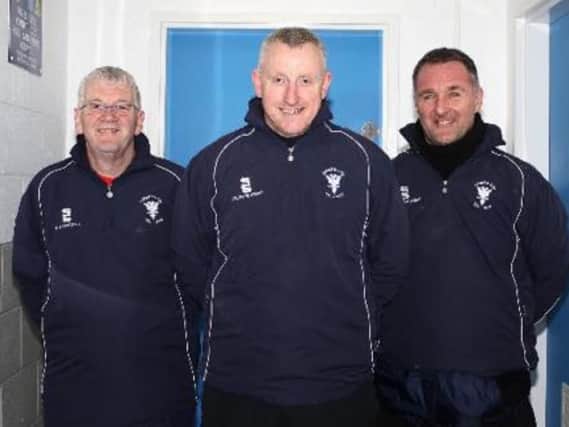 Lanark United manager Colin Slater (right) is pictured with the clubs first aider Craig Martin (left) (Submitted pic)
