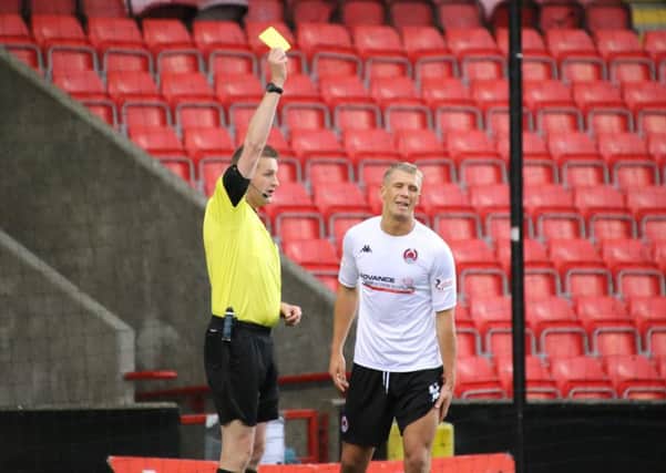 Tom Lang was sent off for a second yellow card as Clyde went down to Peterhead (pic by Craig Black Photography)