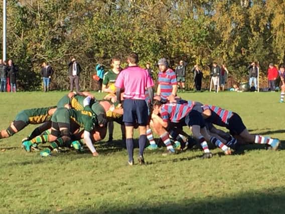 A keenly contested scrum during Saturdays Tennents West Division 2 encounter