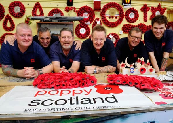 Band of brothers...Alastair Skene, Gerry Lindsay, Stewart Ballantyne, David Adamson, Arthur Dyke and Danny Renowden who help to make five million Scottish poppies annually. 
(Pic: Michael Gillen)