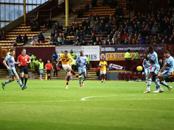 David Turnbull unleashes 25-yard screamer against Dundee into the top corner to seal a vital 1-0 victory (Pic by Ian McFadyen)