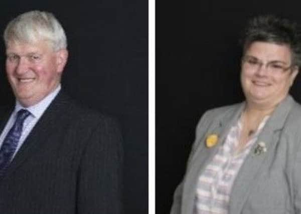 Leader of East Renfrewshires Conservatives Stewart Miller and SNP councillor Angela Convery.