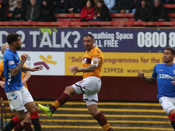 Peter Hartley netted a last gasp equaliser in the 3-3 draw between Motherwell and Rangers at Fir Park earlier this season (Pic by Ian McFadyen)