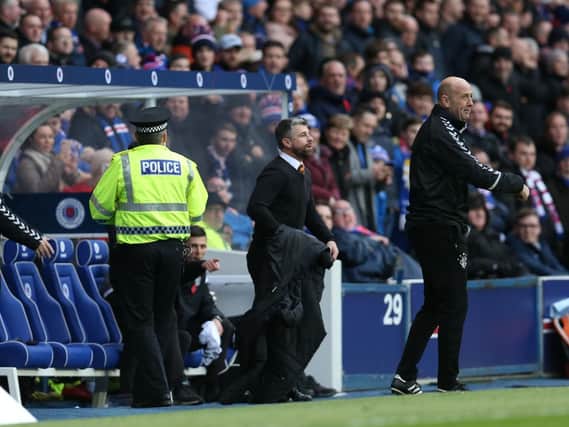 Motherwell manager Stephen Robinson was sent to the stand at Ibrox for his reaction to Rangers penalty and red card (Pic by Ian McFadyen)