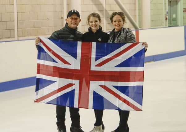 Cumbernauld skater Brodie Sneddon with her two coaches, Dave Mumby and Gemma Chaddock