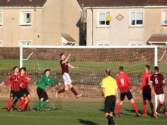 The build-up to Aitken putting Shotts 1-0 up against Bellshill (Pics by Brian Closs)