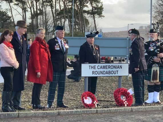 The unveiling ceremony at The Cameroniaan Roundabout outside the former Winston Barracks