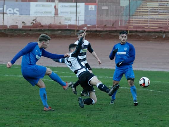 Craig Grierson scores the winner for Carluke Rovers at Ashfield (Pic by Kevin Ramage)