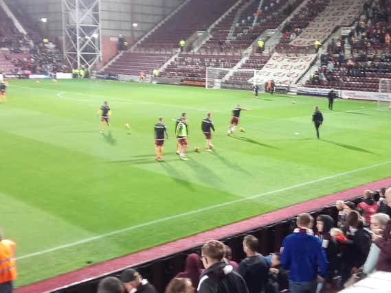 Hearts and Motherwell players warming up at Tynecastle
