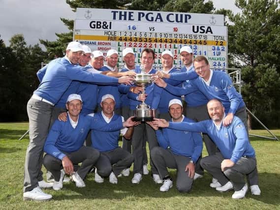 2017 Great Britain & Ireland PGA Cup-winning team dressed in their Glenmuir attire.