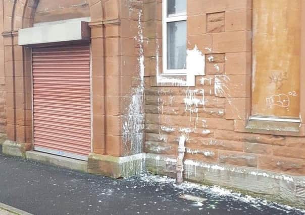 The aftermath of the paint attack on the Orange hall in Motherwell