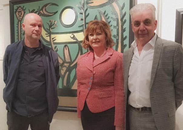From left, Douglas Thompson, Culture Secretary Fiona Hyslop MSP and James Higgins from the Lillie Art Gallery