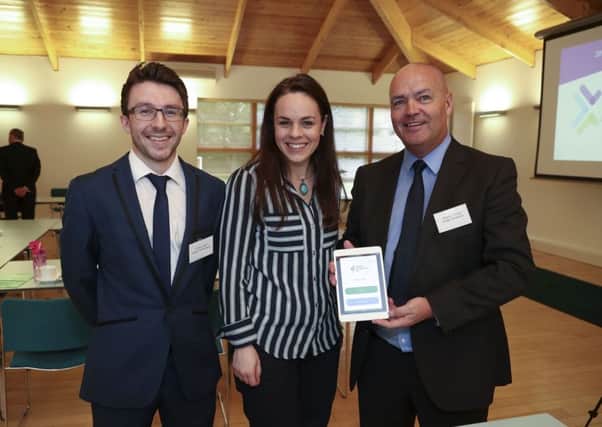 Prater Contracts director Stephen Prater (right) with  Chris Lawlor of Lawlor Technologies and Kate Forbes MSP