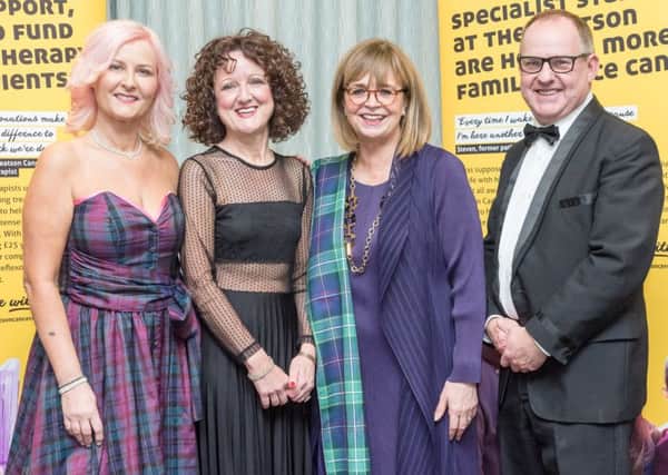 Event host Alison Walker, Interim CEO of Beatson Cancer Charity Alison McGregor, Dame Elish Angiolini & comedian / after dinner speaker Eric Davidson attend Beatson Cancer Charity's fundraising event The Bard & His Belles at Glasgow Hilton on 18th January 2019