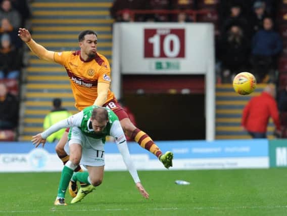 Motherwell's Charles Dunne battles with Hibs' Martin Boyle during a league clash between the sides at Fir Park last season
