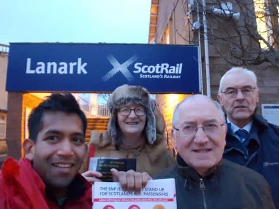 Demo at Lanark Station with Claudia Beamish MSP and fellow Labour Party activists all calling for re-nationalisation