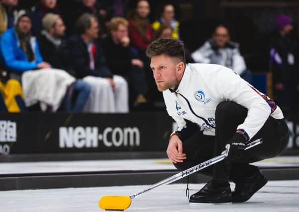 Curler Ross Paterson from Kirkintilloch in action at the World Cup in Sweden (pic by WCF Céline Stucki)
