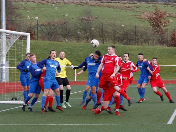 Ian Watt heads in the winner for Lanark in the 49th minute. (Pic: Kevin Ramage)
