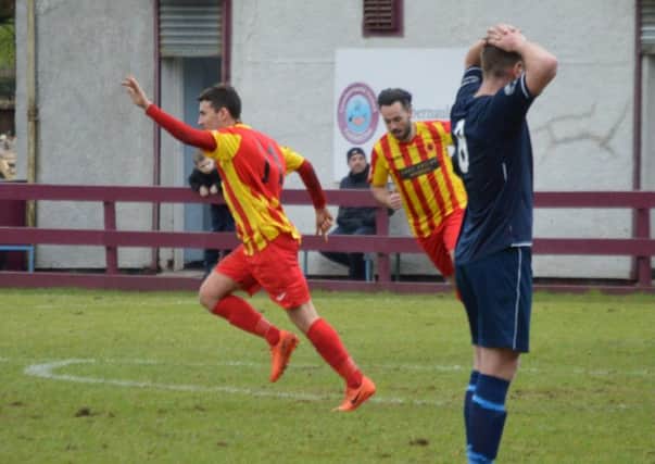 Liam McGonigle celebrates after scoring Rossvale's winner at Cumbernauld (pic by HT Photography/@dibsy_)