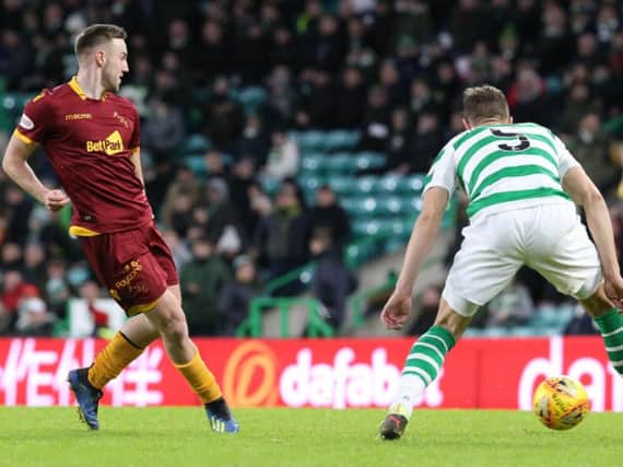 Motherwell's Allan Campbell in action on the Fir Park side's last visit to Celtic Park in December, which saw the Hoops run out comfortable 3-0 winners (Pic by Ian McFadyen)