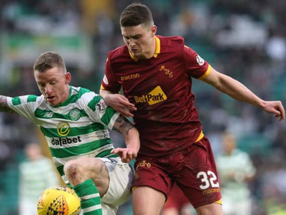Jake Hastie in action against Celtic's Jonny Hayes during Motherwell's 4-1 defeat at Parkhead on Sunday (Pic by Ian McFadyen)