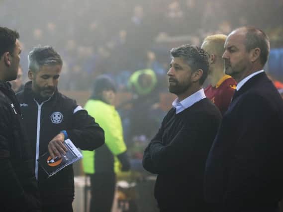 Managers Steve Clarke and Stephen Robinson at a misty Rugby Park on Wednesday night (Pic by Ian McFadyen)
