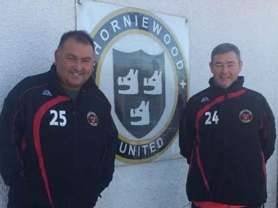 James McKenna (left) and his Thorniewood United assistant boss Keith Docherty are leaving after 18 months at the Viewpark club